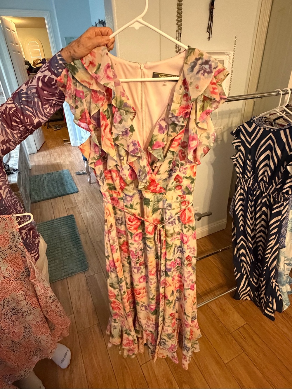 Melonie T Size 16 Floral Ruffle Chiffon Maxi Dress Pink Wedding Guest